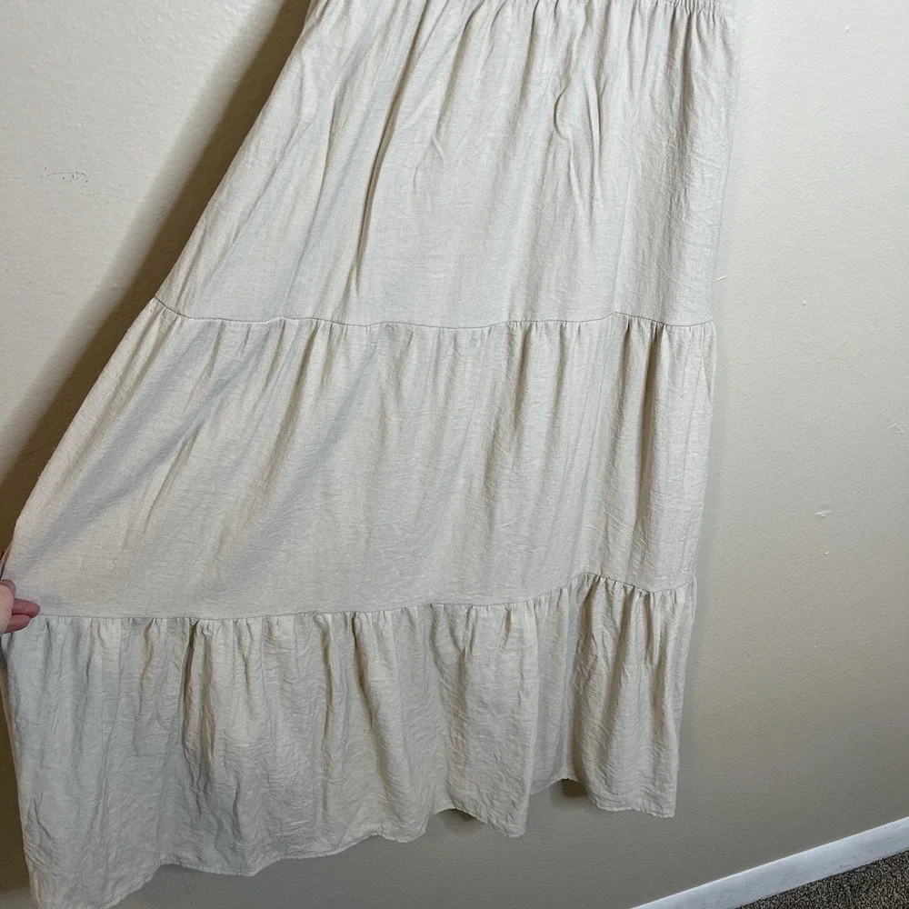 Blue Pepper Cream Contrast Tiered Dress L Boho Minimalist Sundress Cottage - Picture 4 of 8